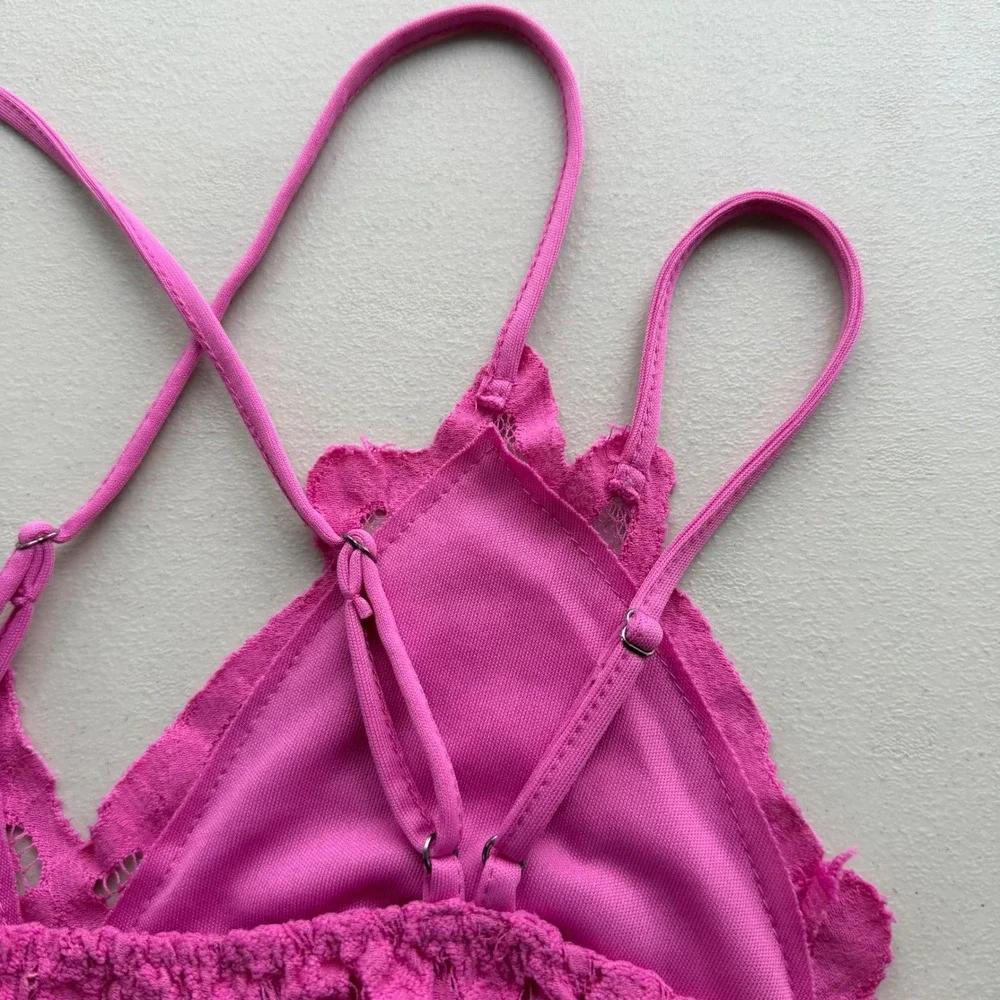 Willow & Root Womens L Magenta Pink Floral Lace Bralette Smocked Adjustable Boho